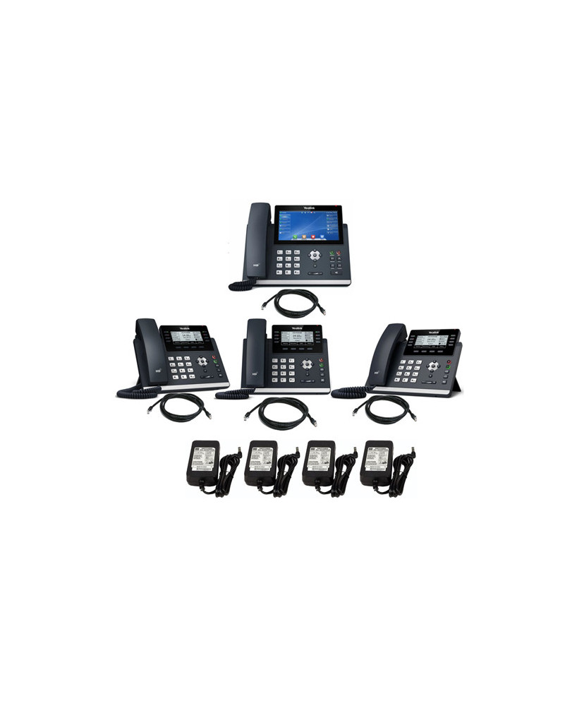 Business Phone System Bundle 2 - 1X Yealink SIP-T48U Ultra-Elegant Gigabit IP Phone with 3X SIP-T43U 12-Line IP Phone + 4X Power Adapter 5V/1A